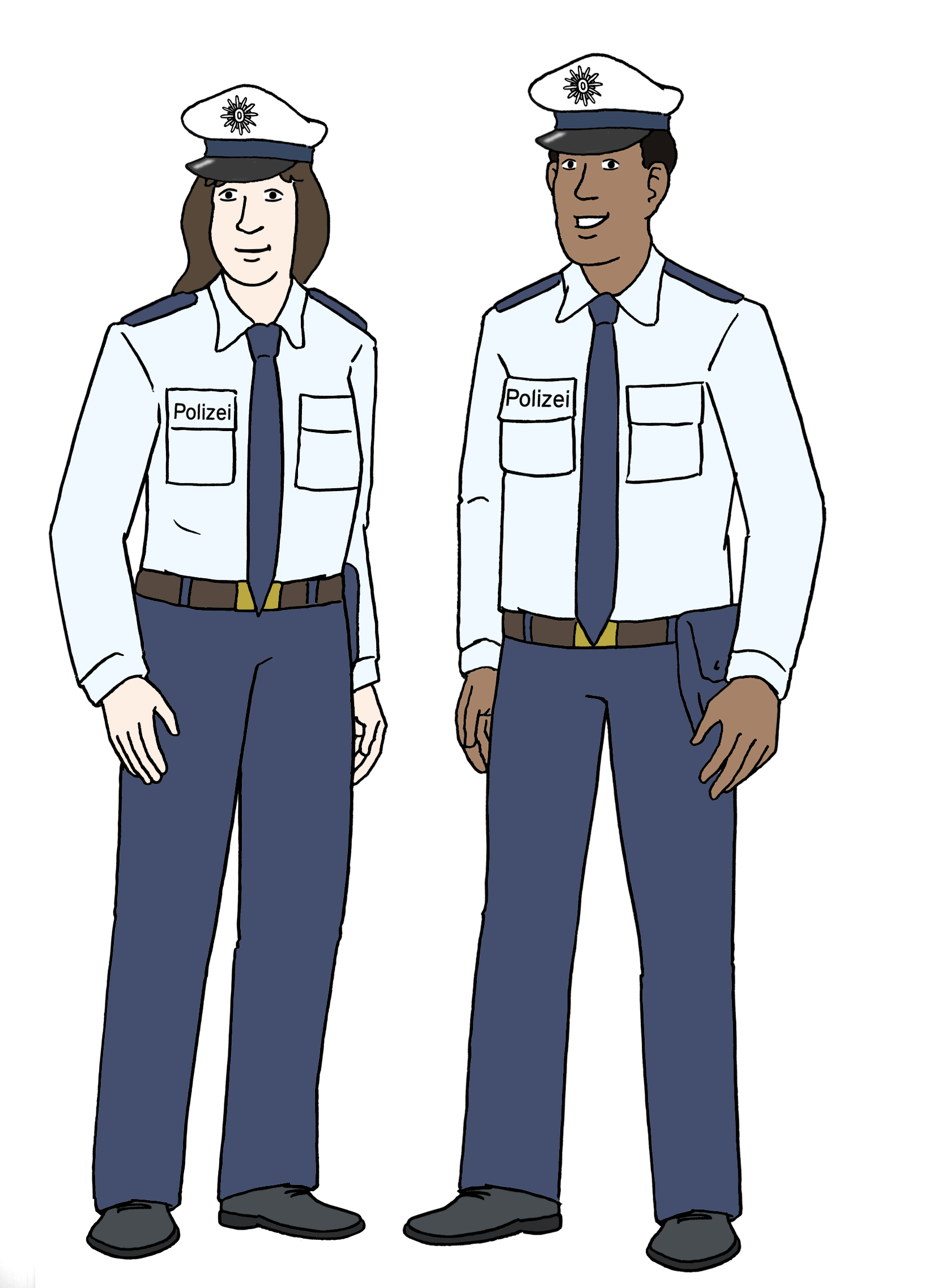 Illustration: Zwei Polizeibeamte, eine weiße und eine schwarze Person